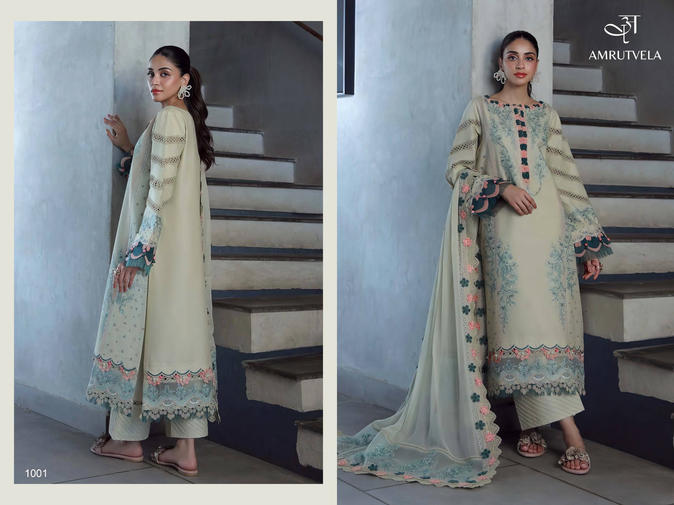  Ombre classic heavy embroidery duppta collection BY AMRUTVELA TEXTILE 1001 TO 1004 SERIES Pakistani Stylish Embroidered pure cotton Dresses At Wholesale Price
